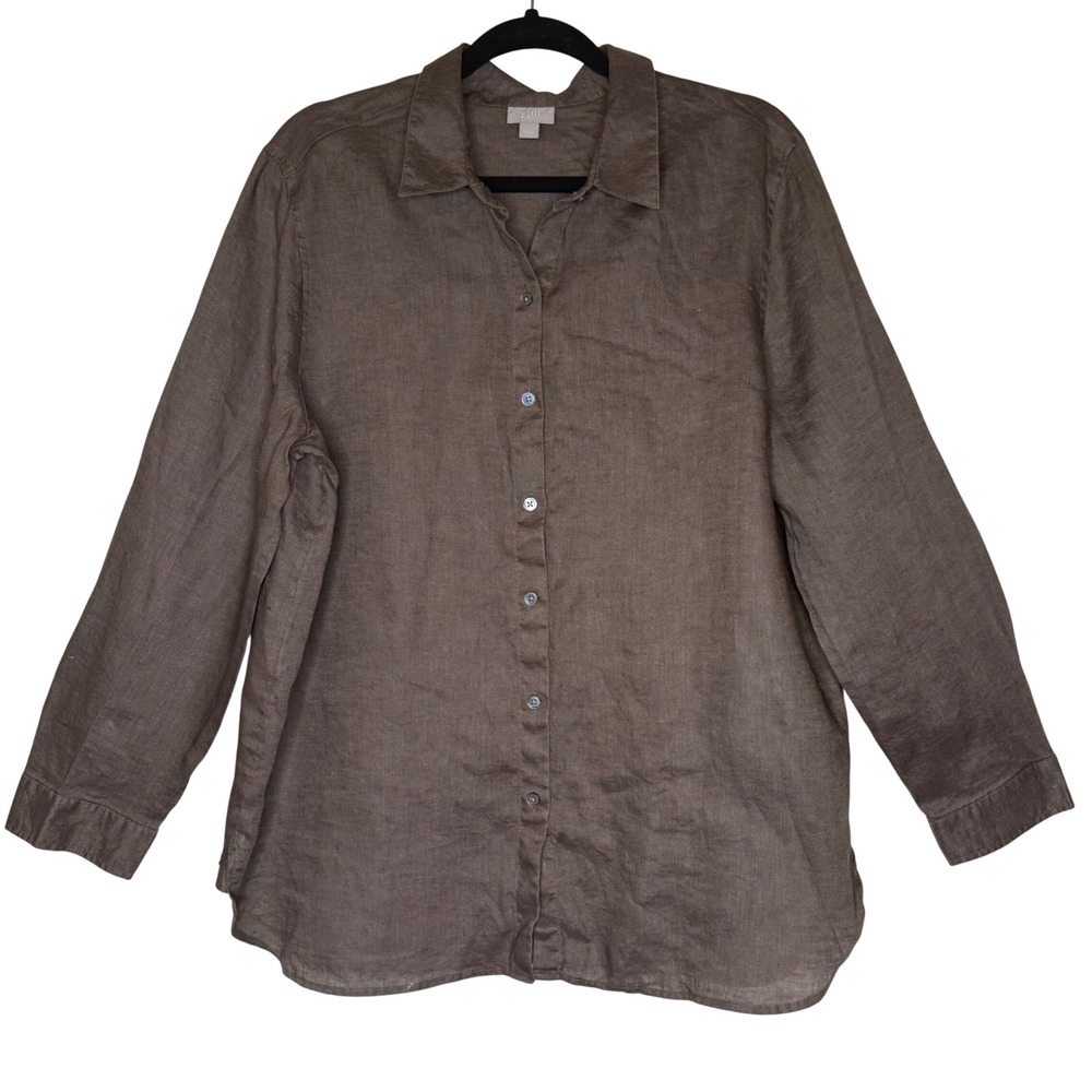 J. Jill Linen Blouse Brown Size L Minimalist Coastal Grandmother Quiet Luxury